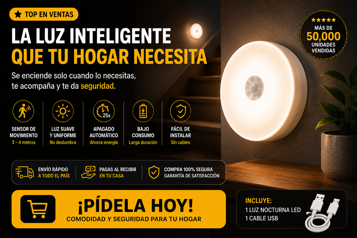 LUZ LED NOCTURNA CON SENSOR MOVIMIENTO