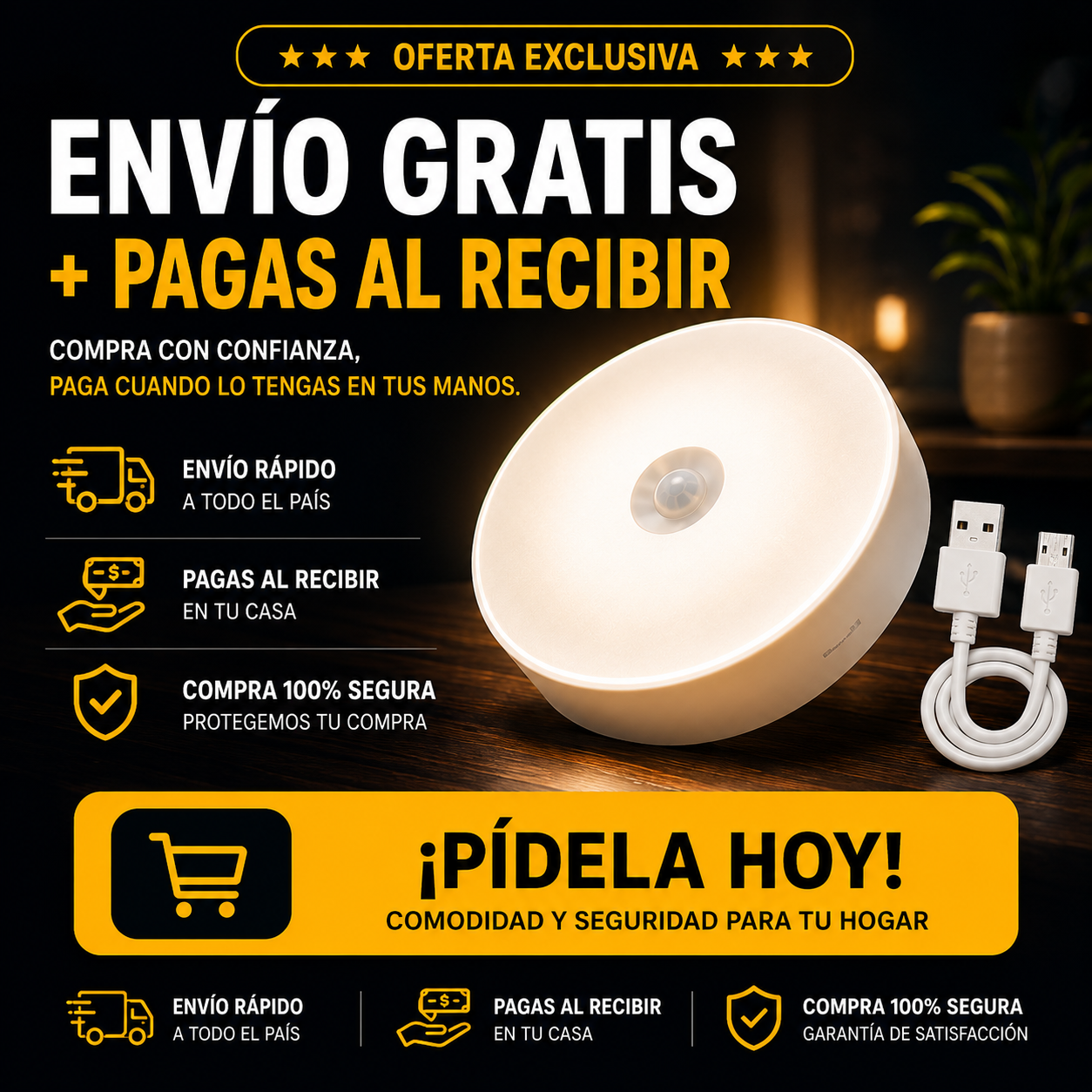 LUZ LED NOCTURNA CON SENSOR MOVIMIENTO